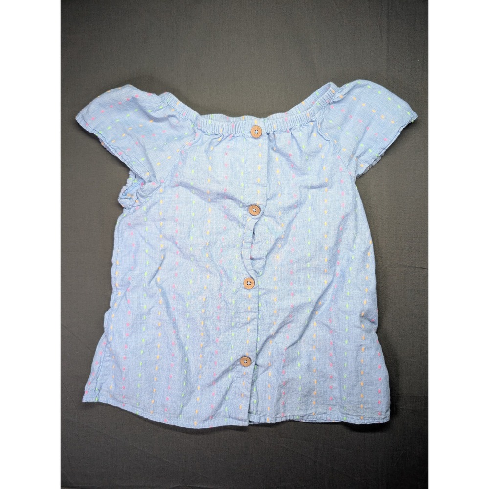 Cat & Jack Girls Blue Neon Dobby Button Front Off Shoulder Blouse Size M 7/8
